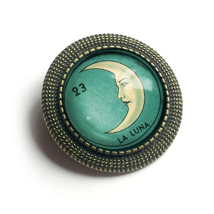 The Divine Iguana - Wholesale Brooch - Loteria La Luna Crescent Moon Glass Cabochon Brooch2