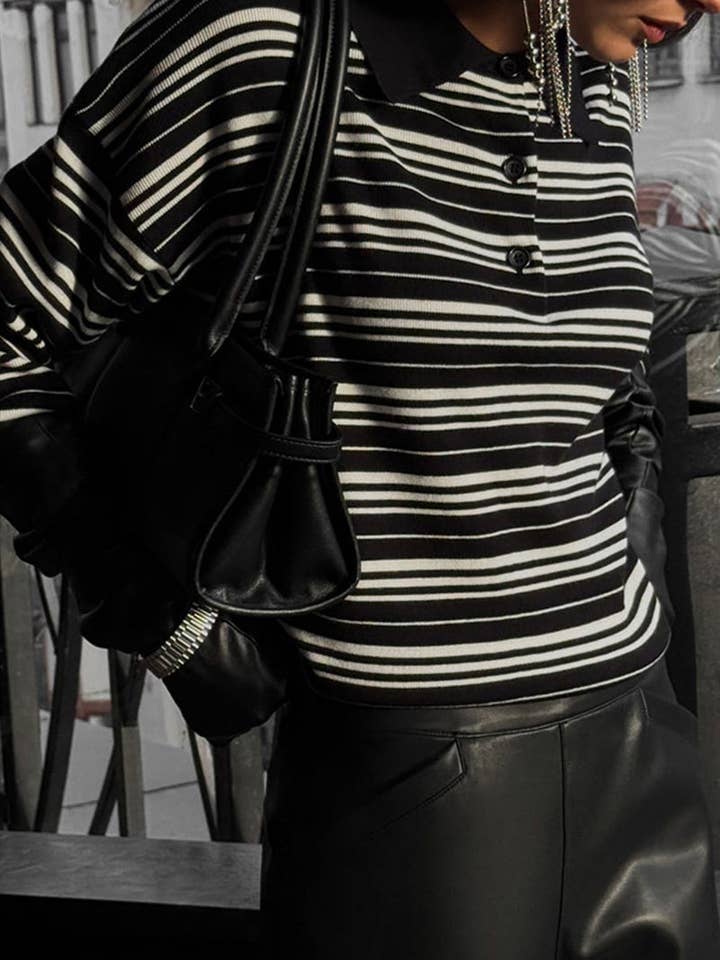 Mccolin - Wholesale Polo - Women's - Striped Polo Long Sleeve Shirt1