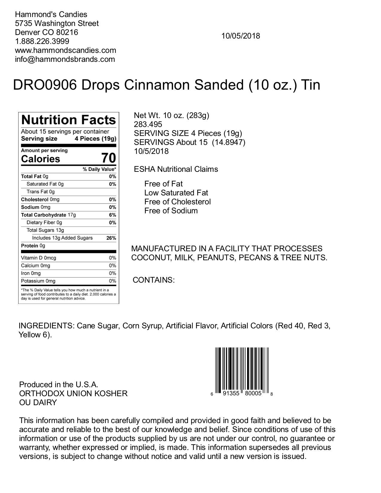 Hammond's Candies - Wholesale Hard Candy - Old-Fashioned Pantry Candy - Cinnamon Drops - 10 oz Tin1
