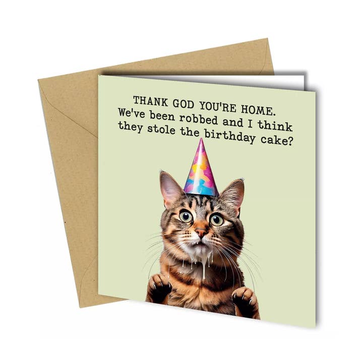 #1788 Cat Birthday Cake Card for wholesale by Close to the Bone Greeting Cards and Gifts