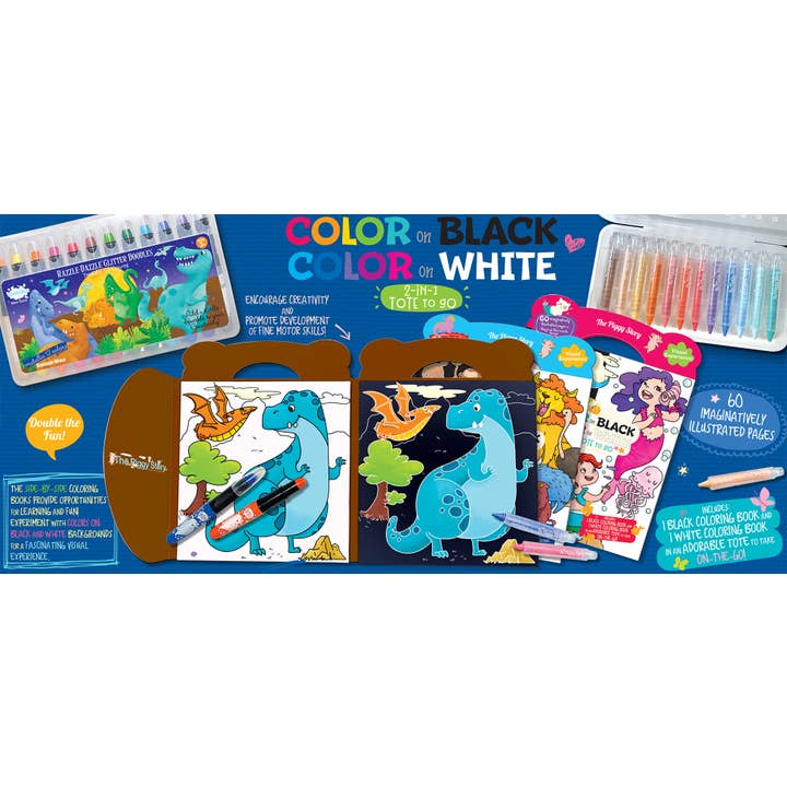 The Piggy Story - Wholesale Coloring & Activity Book - Kids & Baby - Color on Black, Color on White 2-in-1 Tote Dinosaur World4