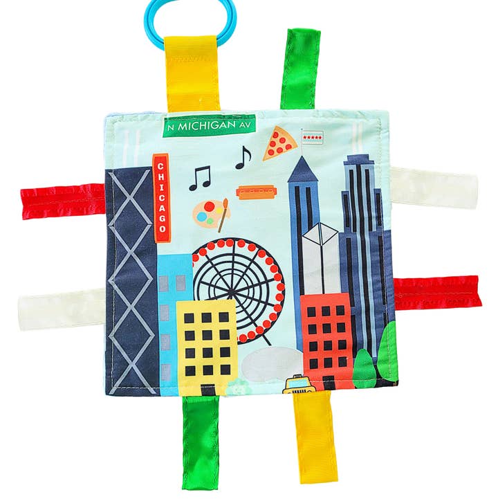 Chicago IL Windy City Baby Learning Crinkle Tag Squares for wholesale by Baby Jack and Company