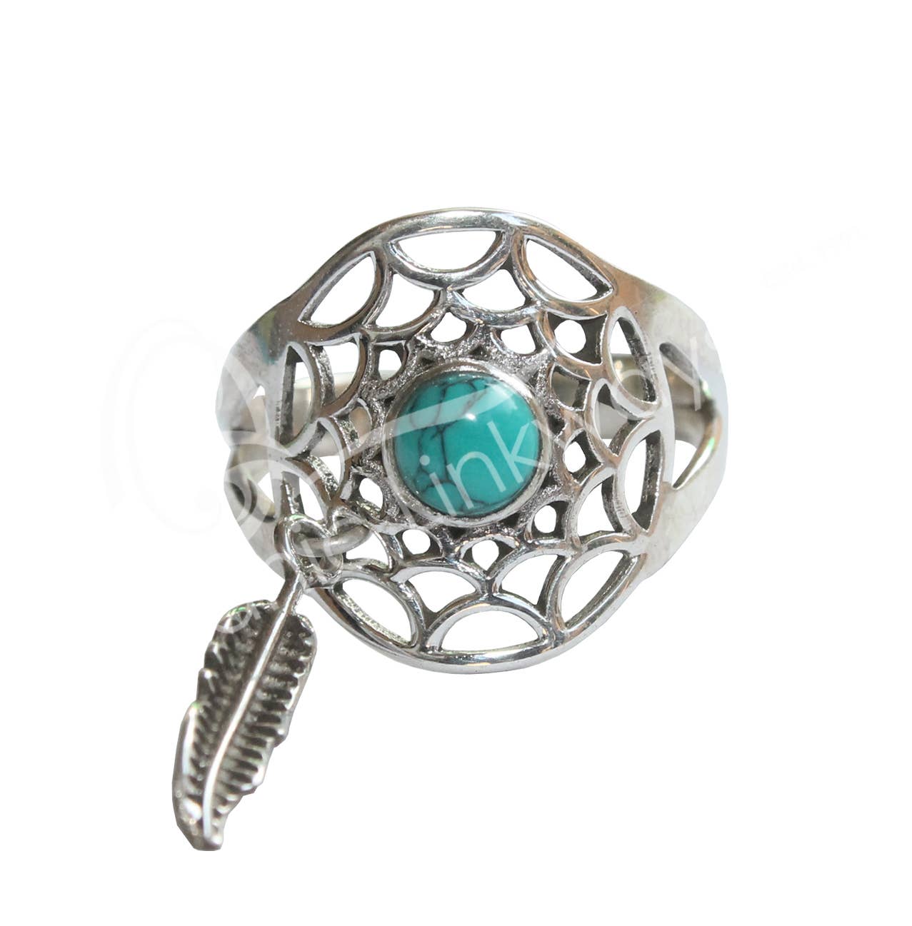 Oceanic Linkways Inc - Wholesale Cocktail/Statement Ring - (PC)STERLING SILVER - RING, ADJUSTABLE DREAMCATCHER TURQUOI