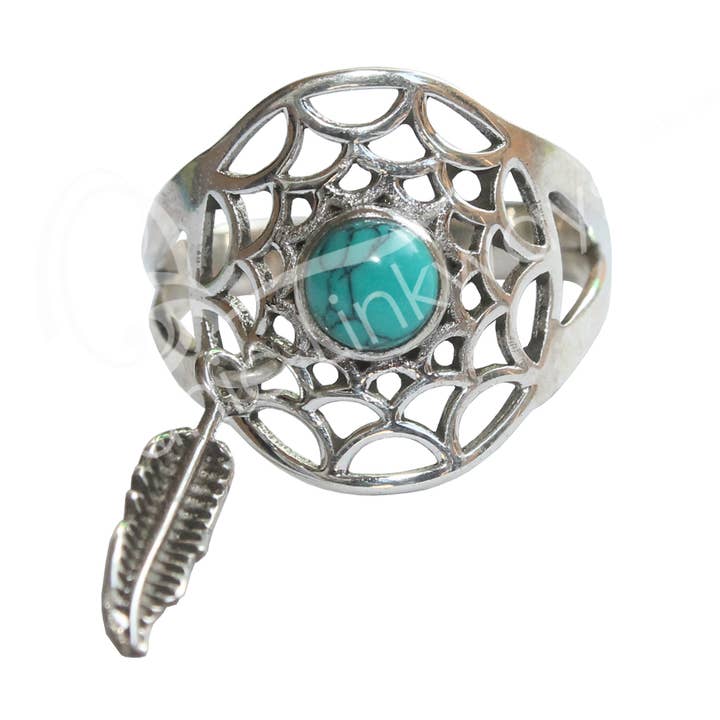 Oceanic Linkways Inc - Wholesale Cocktail/Statement Ring - (PC)STERLING SILVER - RING, ADJUSTABLE DREAMCATCHER TURQUOI0