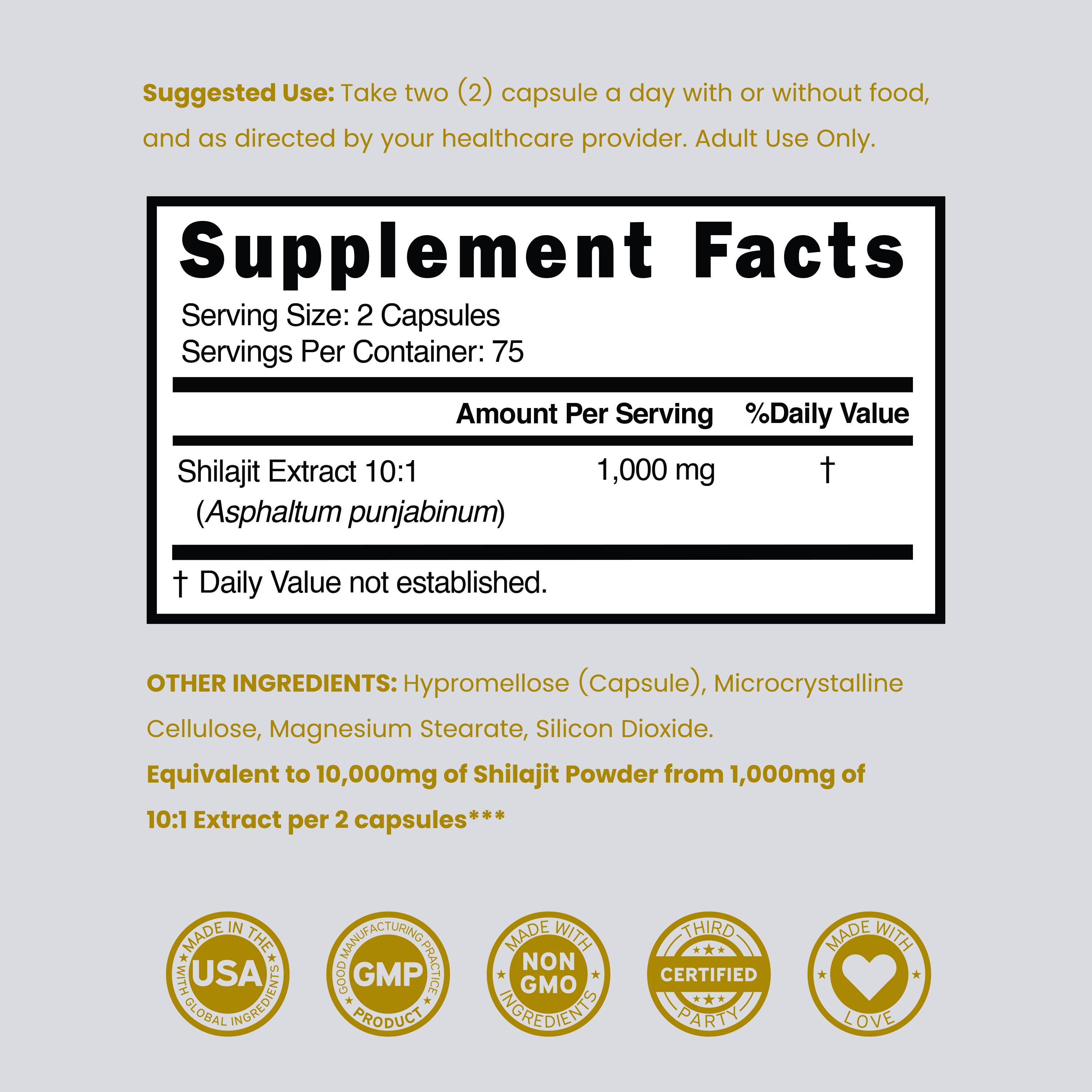 Dorado Nutrition - Wholesale Oral Supplement/Vitamin - Shilajit Supplement 10,000mg (150 Capsules)5