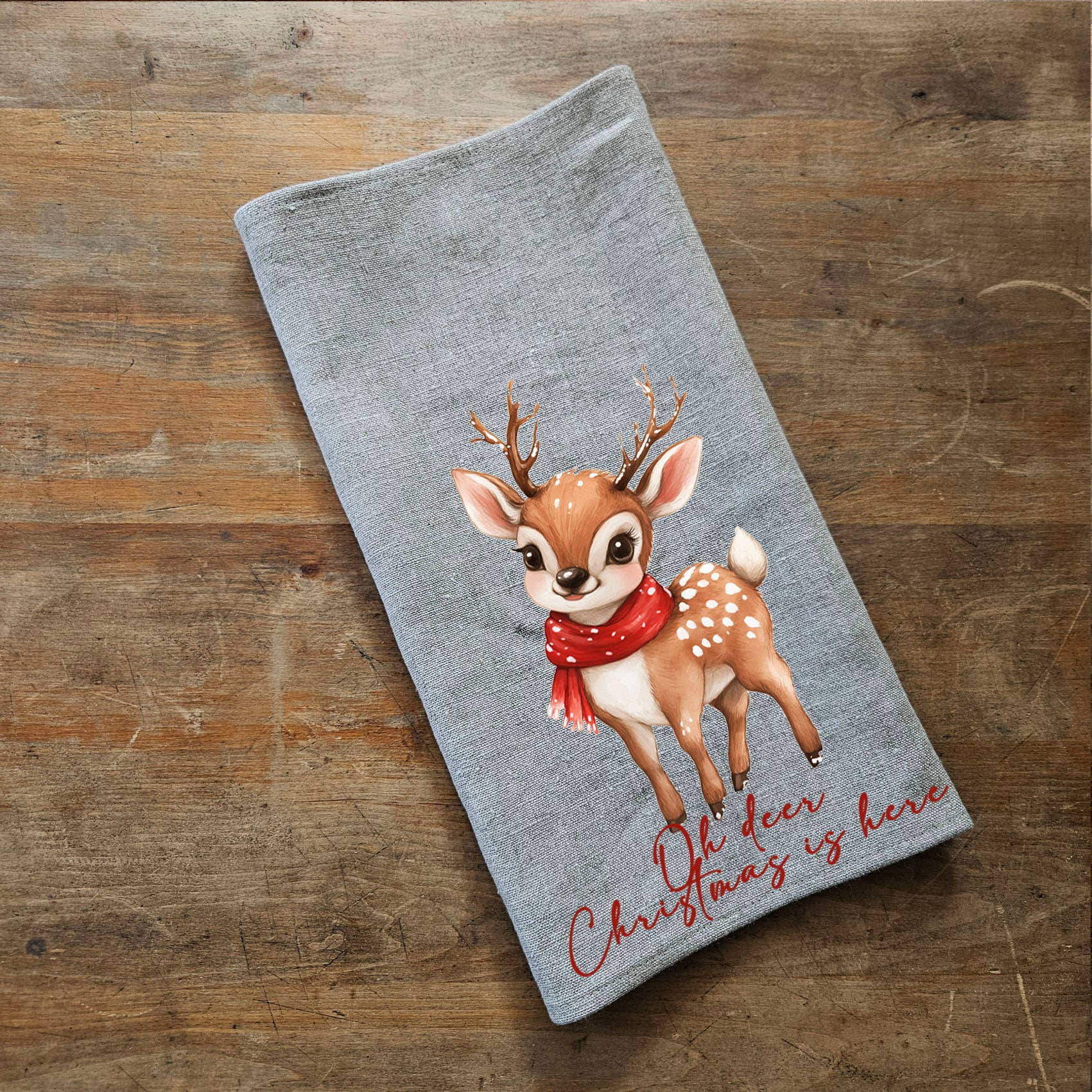 NorraVilla – wholesale Tea towel – 100% Linen Guest Towel with Babby reindeer Merry Christmas 0