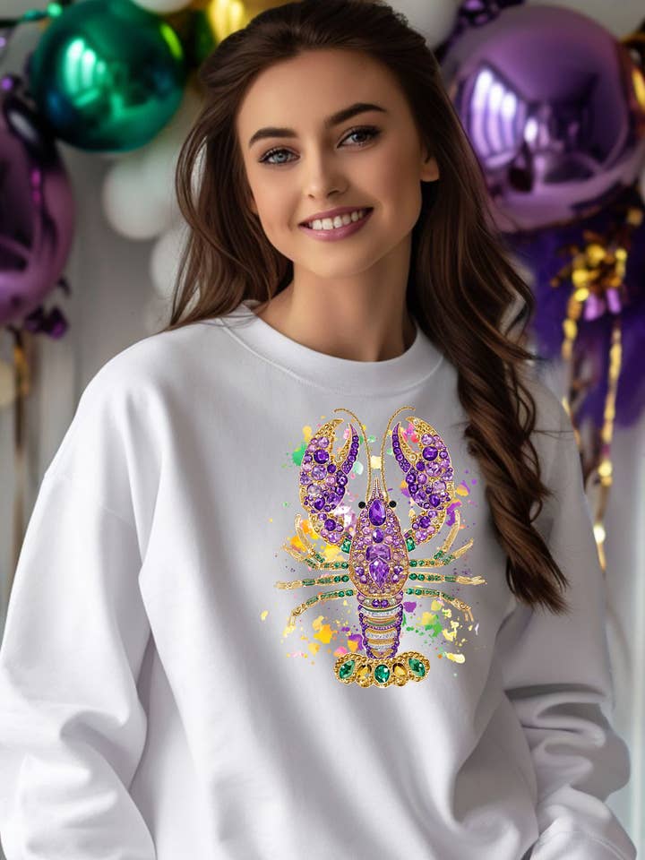 Mardi Gras Jeweled Crayfish Sweatshirt - Gildan Softstyle for wholesale by Rainwater Designs