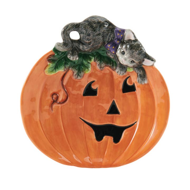Multi Fitz & Floyd Halloween Kitty Canapé Plate 8.5In Brown Bx Pkg for wholesale on Faire