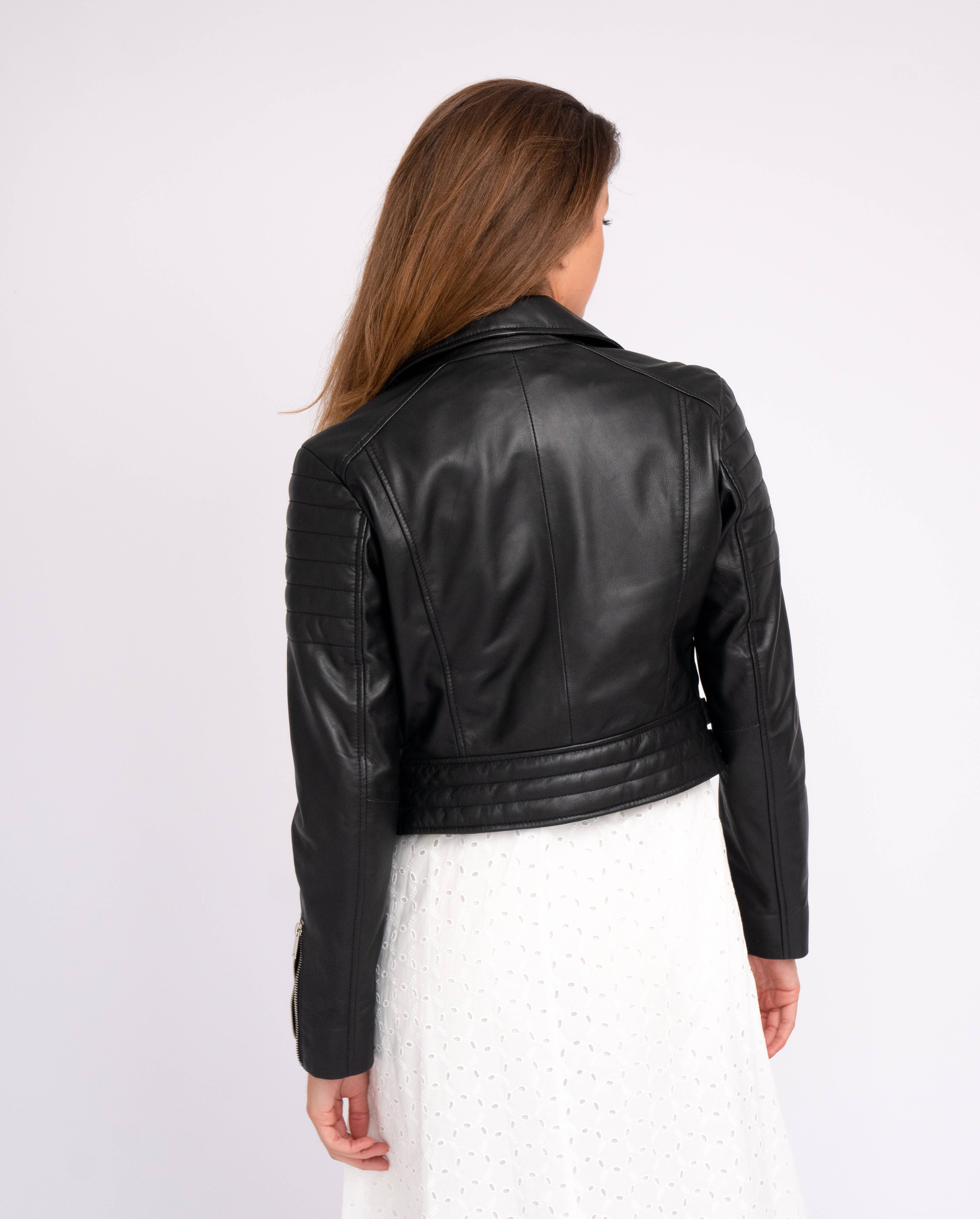 Cecilia | Black and Red Women's Leather Motorcycle Jacket for wholesale on Faire3