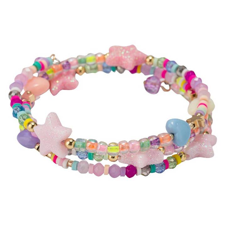 Jane Marie - Wholesale Beaded Bracelet - Kids - Kids Multi Beaded Coil Wrap Bracelet with Stars & Hearts