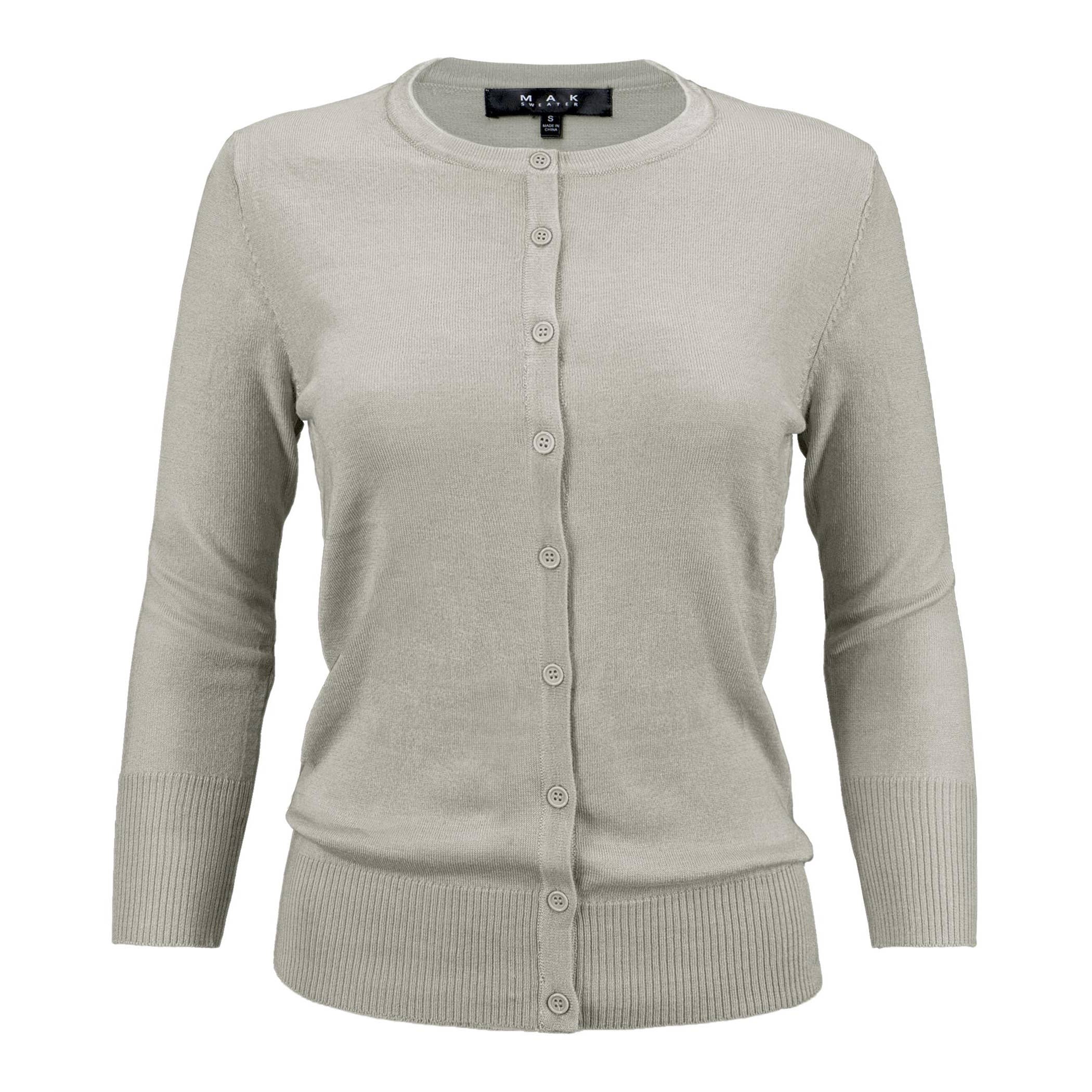 Mak - Wholesale Cardigan - Women's - 3/4 Sleeve Crewneck Plus Size Knit Cardigan Sweater CO079PL26