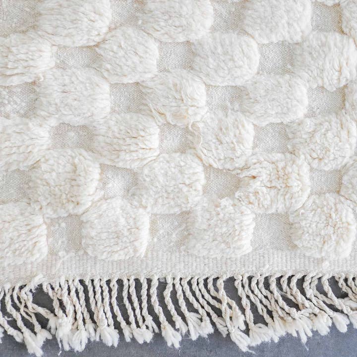 Moroccan Woven Treasures - Wholesale Area Rug - White Checkered rug, White Shag rug, Large Checkered rug2