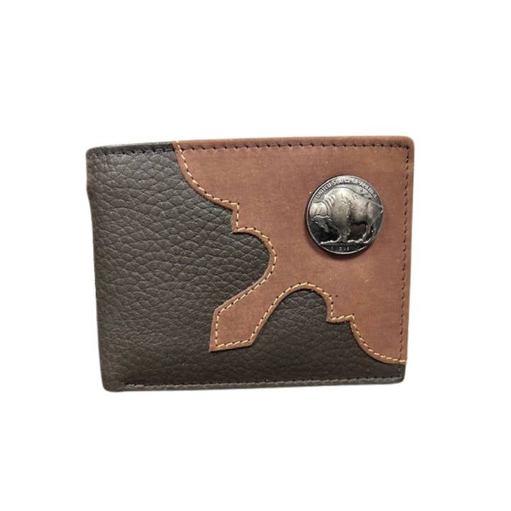 Leather Impressions Inc - Wholesale Wallet - Men's - Mixed Media Bifold Rodeo Wallet with Medallion AB19158