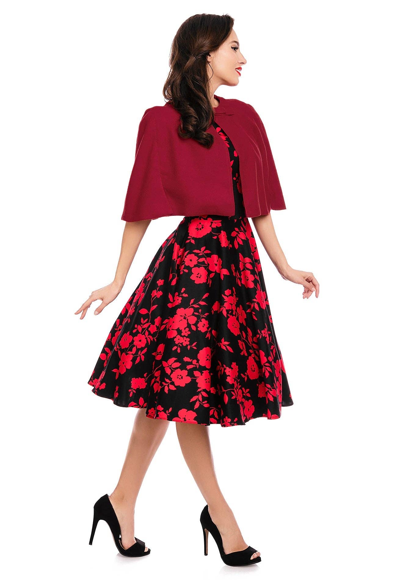 Dolly & Dotty - Wholesale Cape - Women's - Sabrina Red Glamorous 50s Style Cape Shrug3