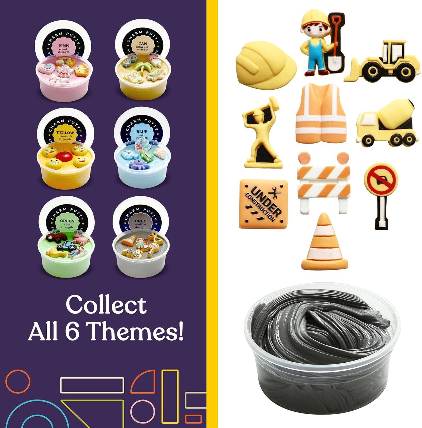 Special Supplies - Wholesale Putty/Slime - Kids - Sensory Therapy Putty for Kids and Adults with 10 Cute Charms - Resistive Hand Exercise Stress Relief Therapy Putty, Five Ounces of Each Putty (Construction Set - Strength: Medium)4