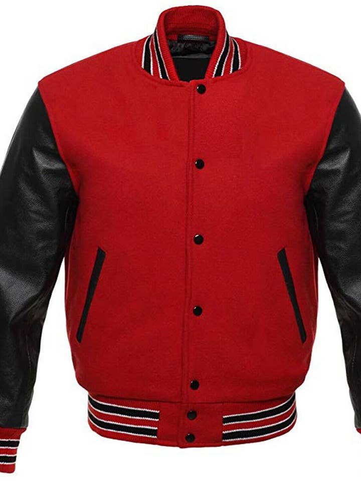Uni-Jacke, 100% Melton-Wolle und Original-Leder RBLK für den Großhandel von Kicky Imports LLC