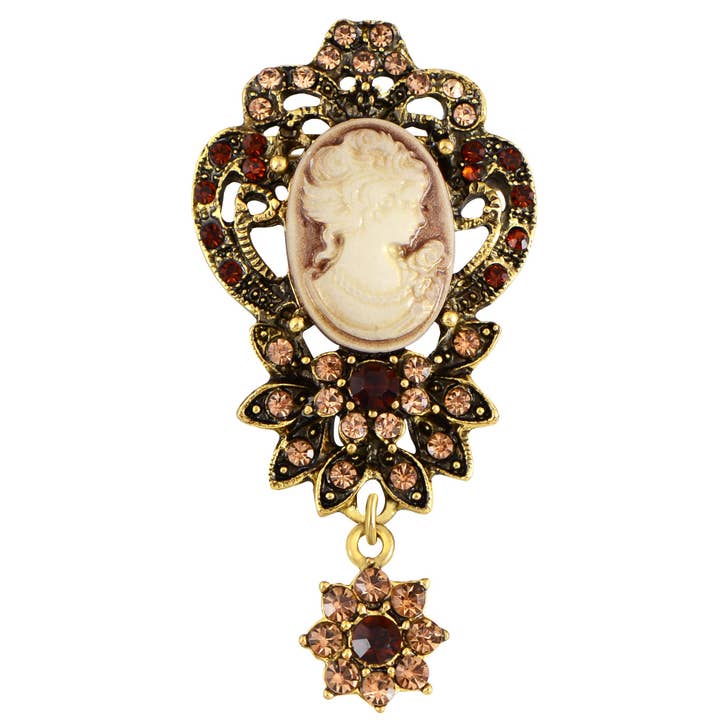 AK Brand - Wholesale Brooch - Vintage Crystal Rhinestone Victorian Cameo Brooch Pendant