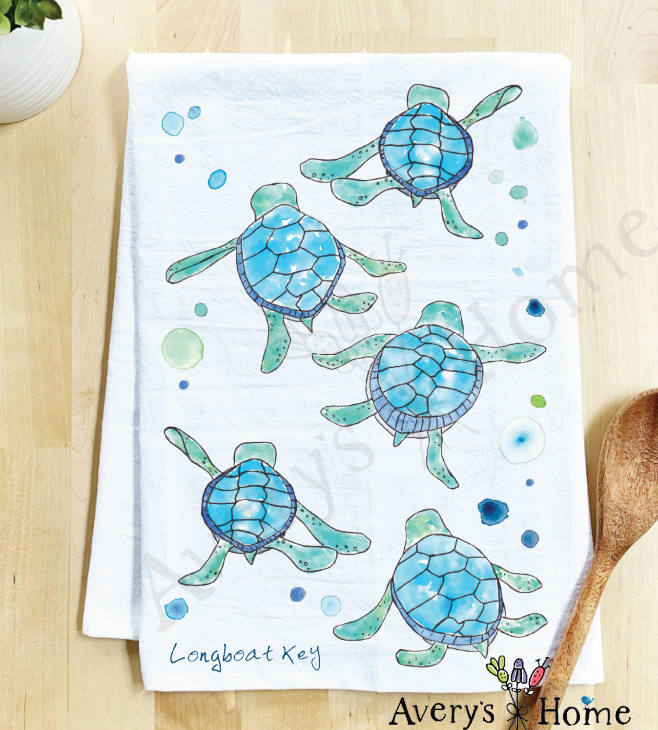 Avery's Home - Vente Torchons - Serviette de cuisine personnalisable avec adorables bébés tortues marchant sur la côte54