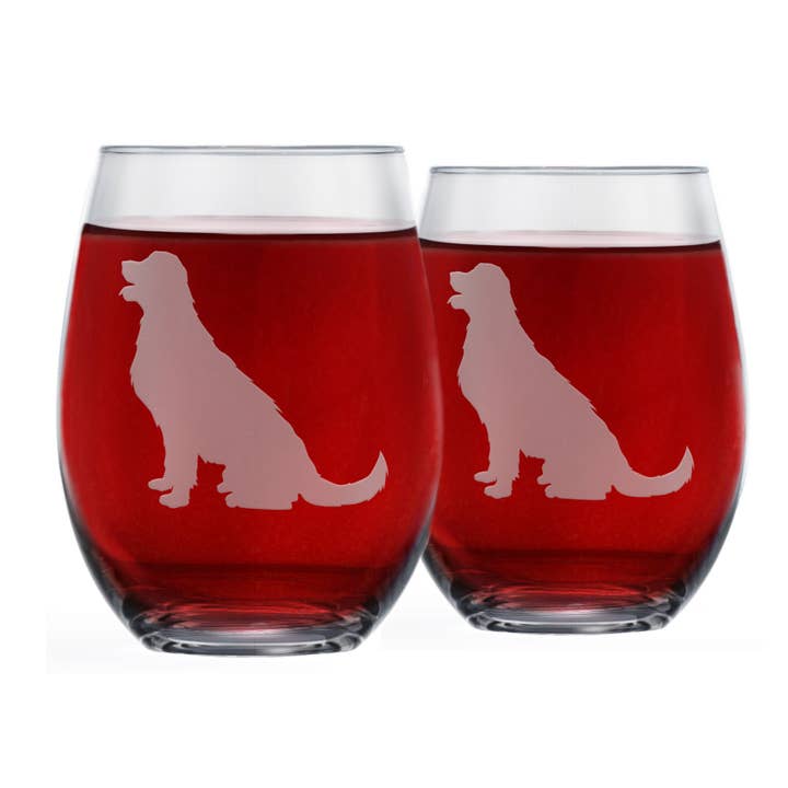 Verres à vin gravé sans pied Golden Retriever pour la vente par Greenline Goods