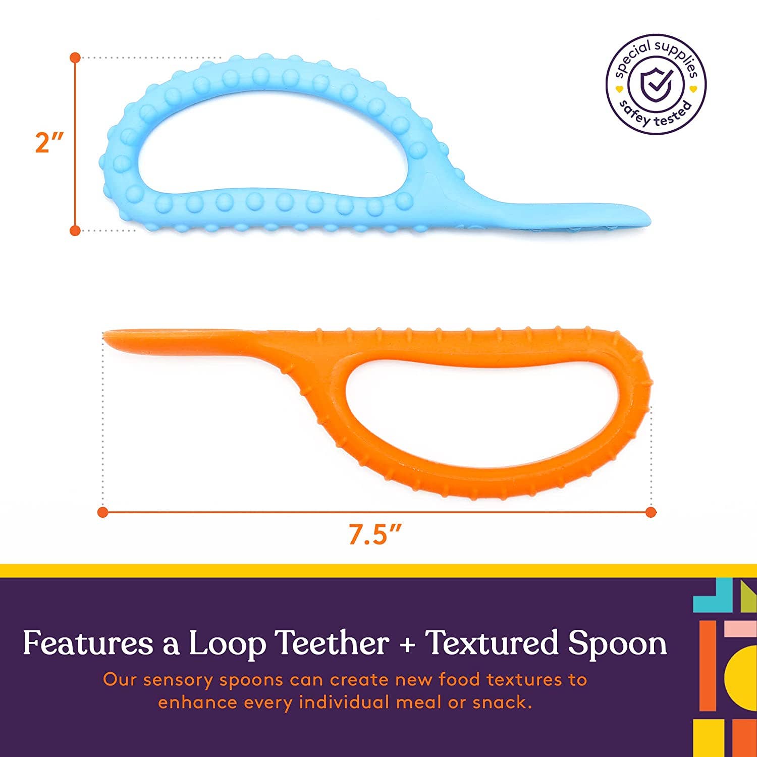 Special Supplies - Wholesale Feeding Set - Baby - Special Supplies Duo Spoon Loops Oral Motor Therapy Tools, 2 Pack, Textured Stimulation and Sensory Input Treatment for Babies, Toddlers or Kids, BPA Free Silicone with Flexible, Easy Handle-Blue & Orange5