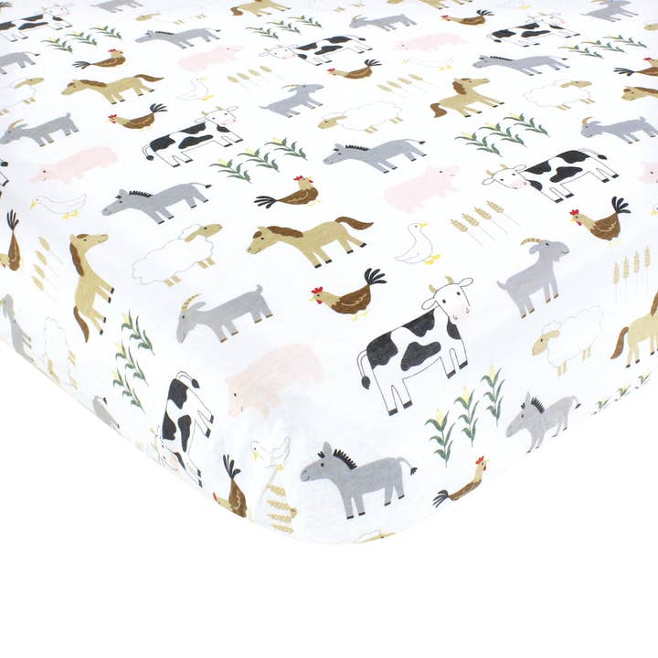 BabyVision - Wholesale Cot/Crib Sheets - Hudson Baby Cotton Fitted Crib Sheet, Cute Farm