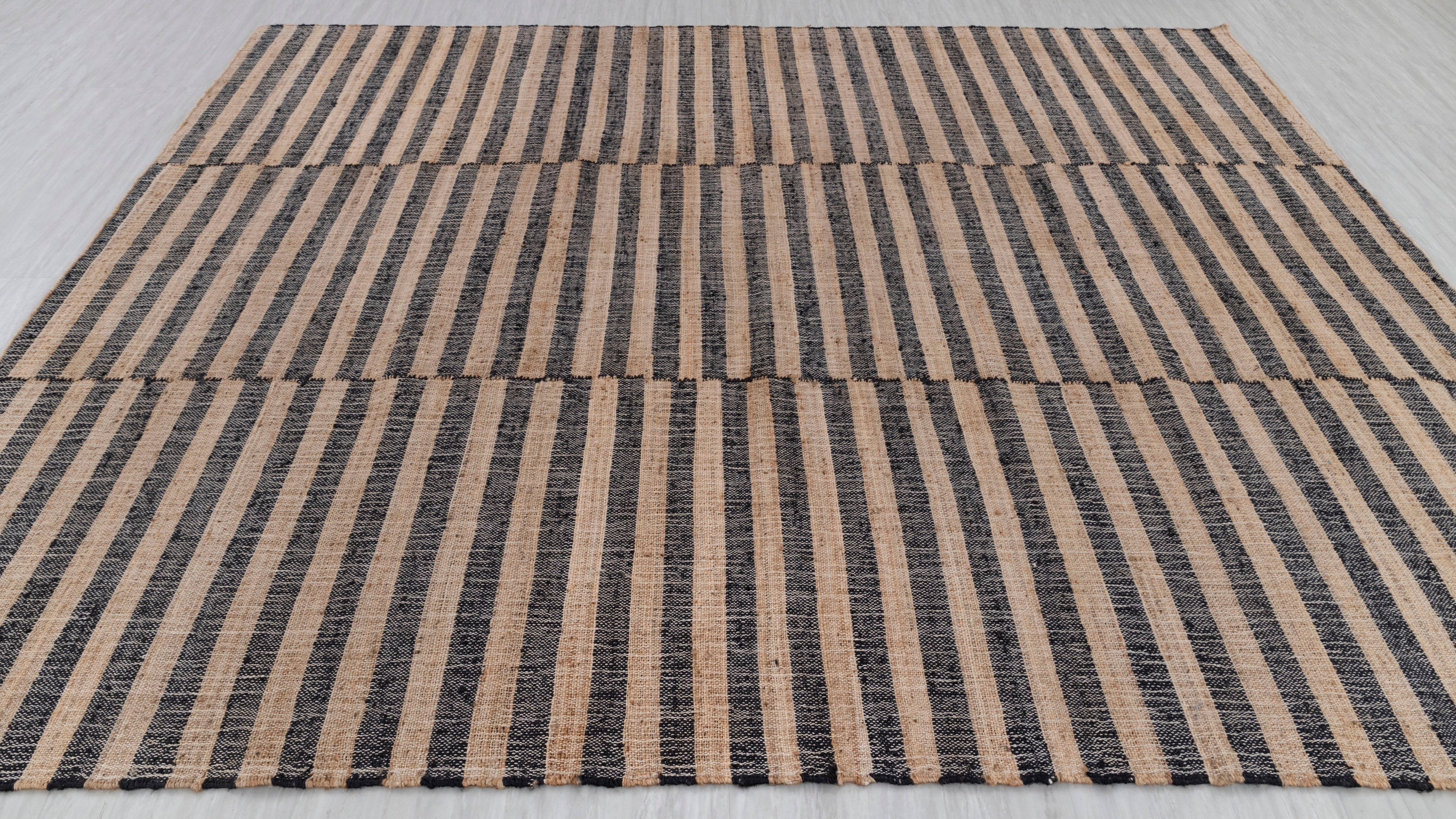 Aesthetic Homes LLC - Wholesale Area Rug - Natural Jute Black HandWoven Geometric Boho Modern Rug TN-594