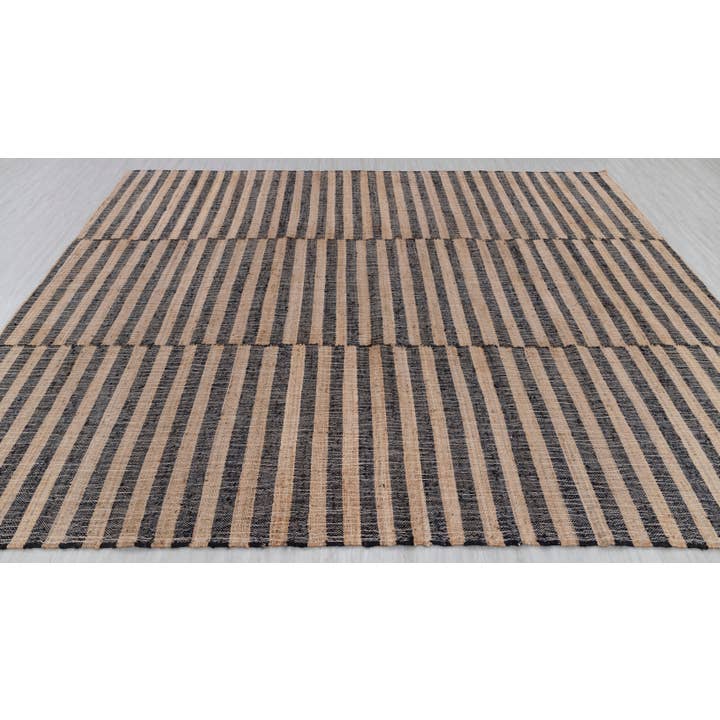 Aesthetic Homes LLC - Wholesale Area Rug - Natural Jute Black HandWoven Geometric Boho Modern Rug TN-594