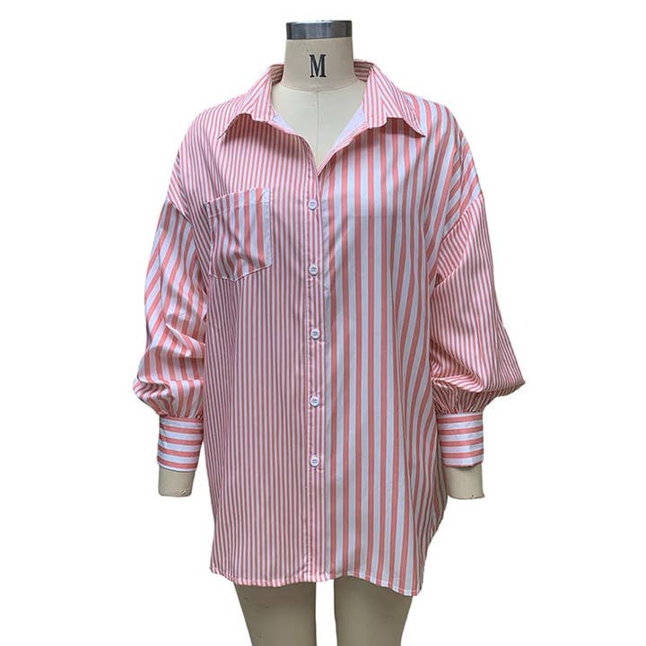 Sheer Trend - Vente Chemise à col boutonné – femme - Blouses et chemises à col à revers à rayures amples et urbains4