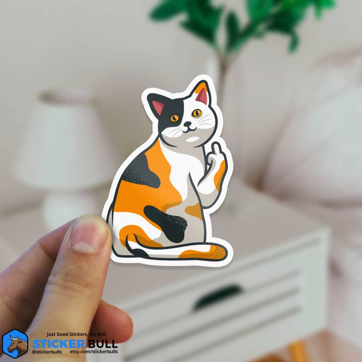 Sticker Bull - Wholesale Sticker - Cat Flipping Off Sticker, Funny Meme Sticker, Cat Mom, Cat Sticker, Waterproof Vinyl Sticker for Water Bottle, Hydroflask, Laptop2