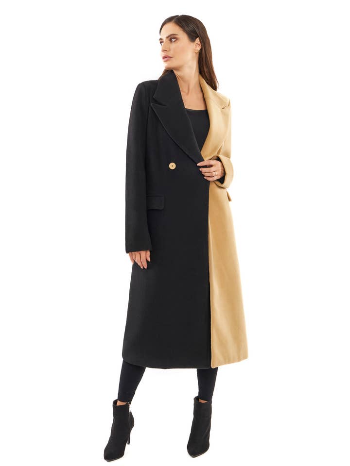 Adore - Wholesale Coat - Women's - BS-12 - Black Cream Double Button Lapel Collar Blazer Coat