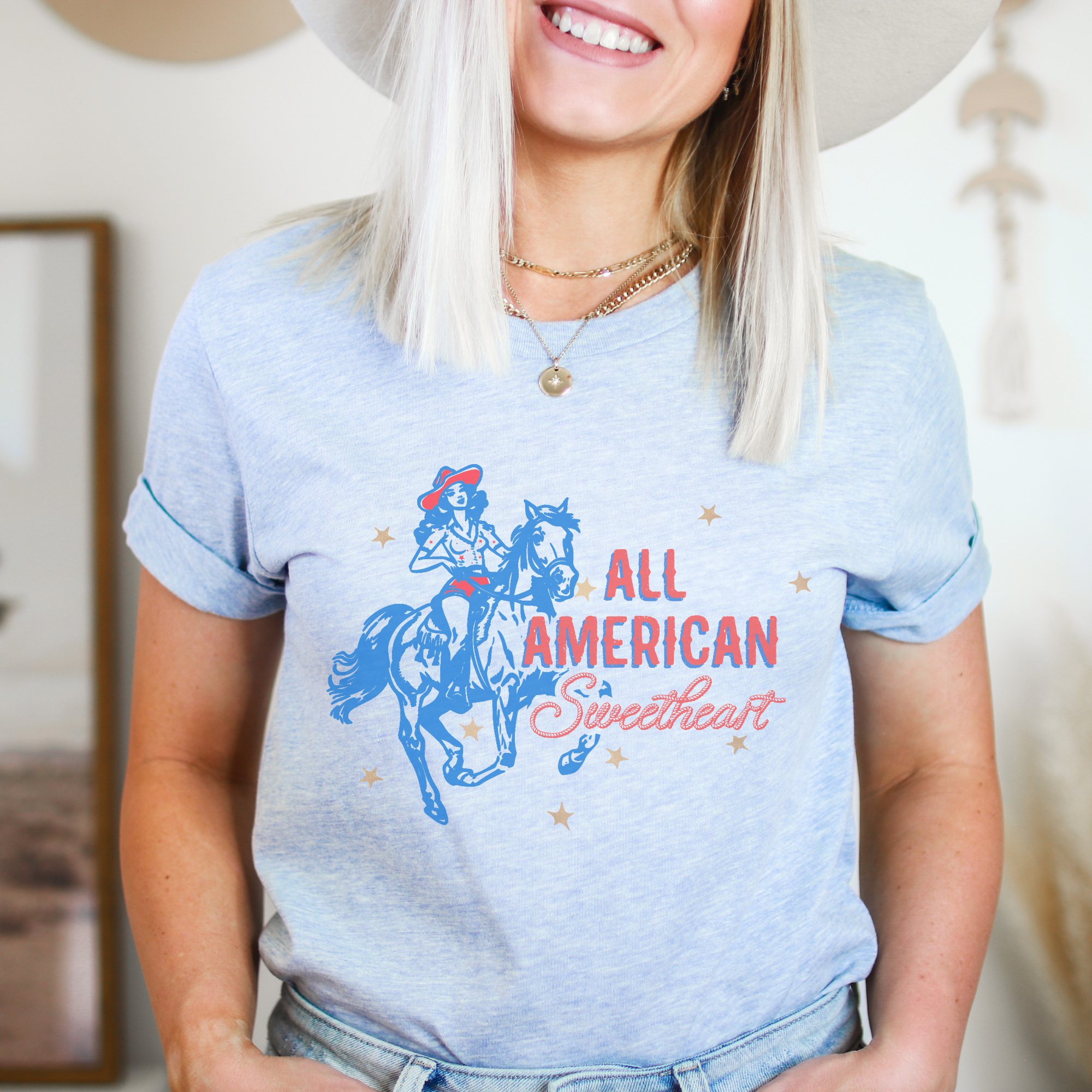 Trendznmore - Modern Graphic Apparel - Wholesale Screen Printed T-Shirt - Women's - Western All American Sweetheart Graphic T-shirt 3