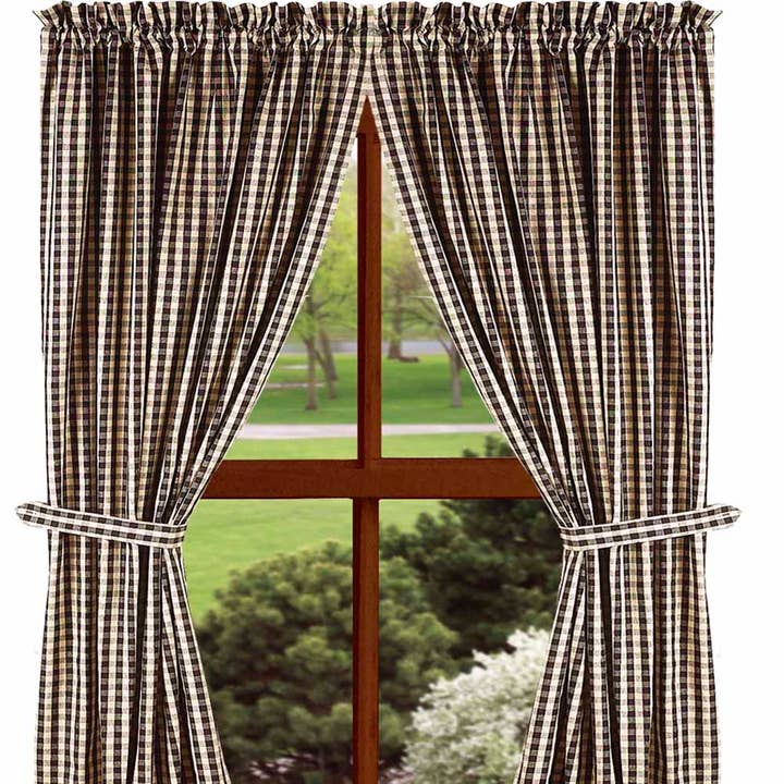 Heritage House Check Drapery Panels 86" Black for wholesale by Home Collections by Raghu