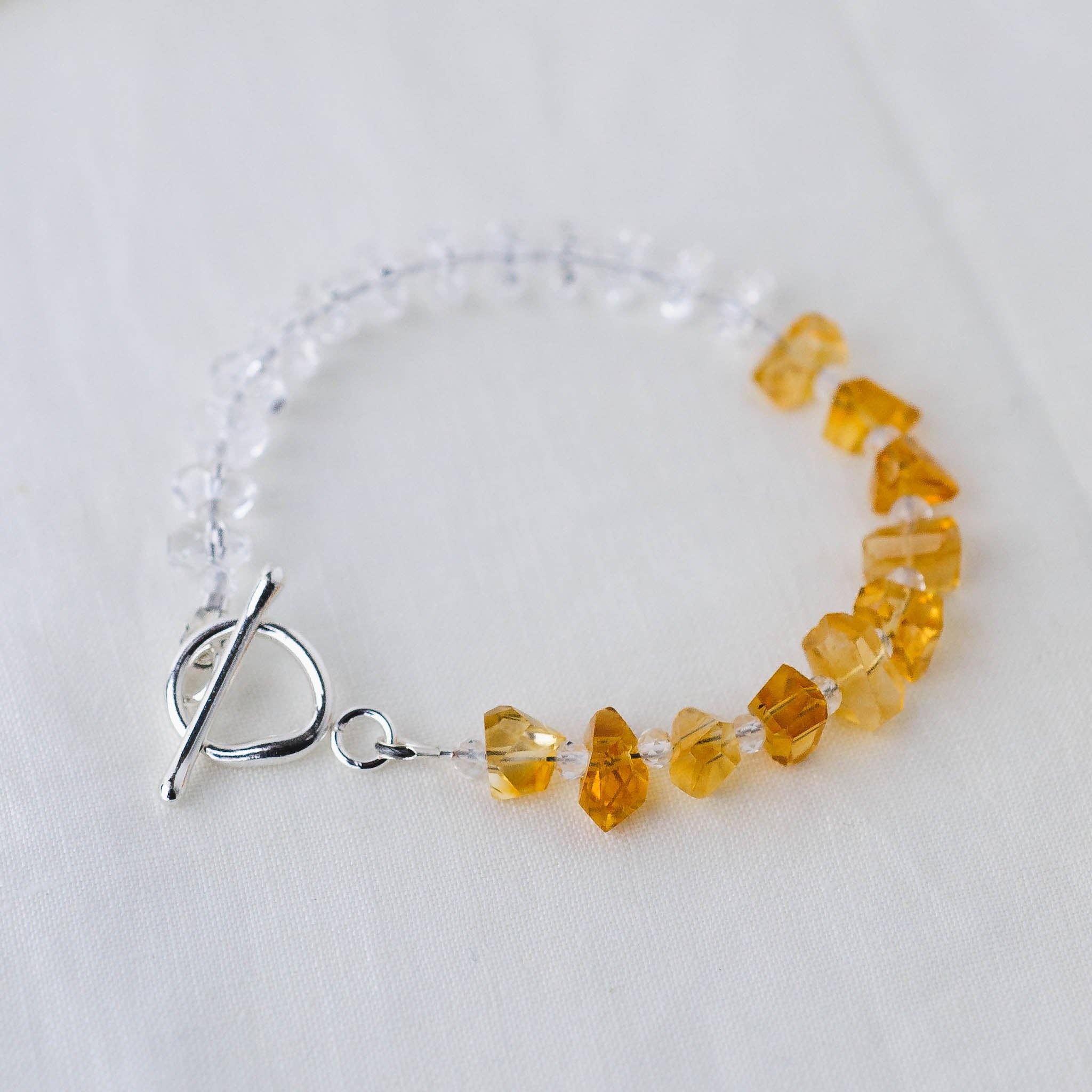 LoveGem Studio LLC - Wholesale Beaded Bracelet - Golden Abundance Bracelet – Premium Grade Citrine & Ice-Clear Quartz with Argentium Silver Toggle1