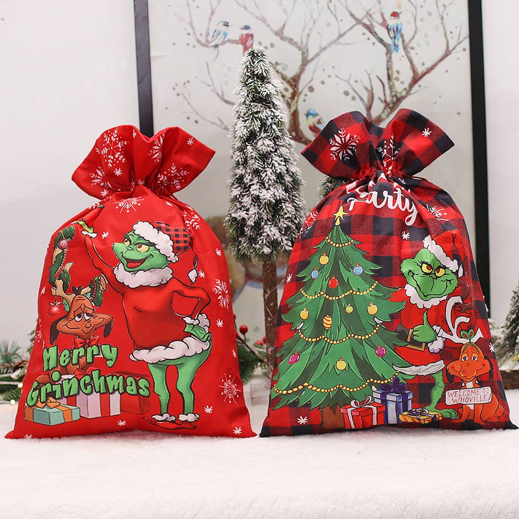Ailly's garden - Wholesale Gift Sack - Grinch Sacks Santa Gifts Bag Christmas Decor3