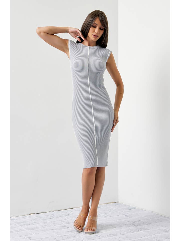 RIVIR - Wholesale Dress - Women's - Hattie Knit Slvls Midi Dress With Contrast Stripe