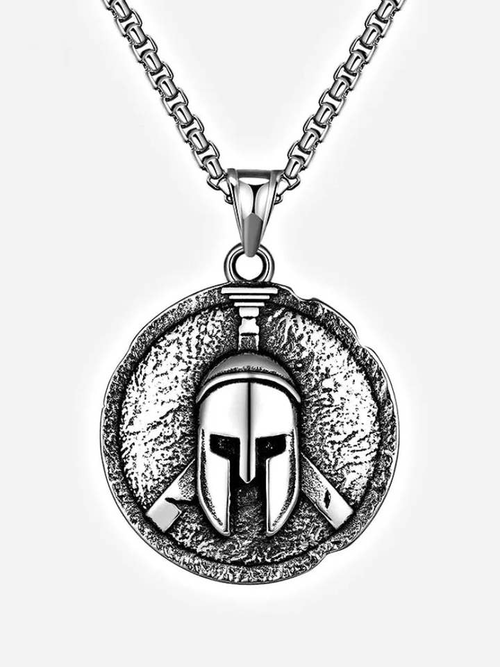 Spartan Helmet Pendant – Titanium Steel with 24" Chain for wholesale by 2 Greeks Inc