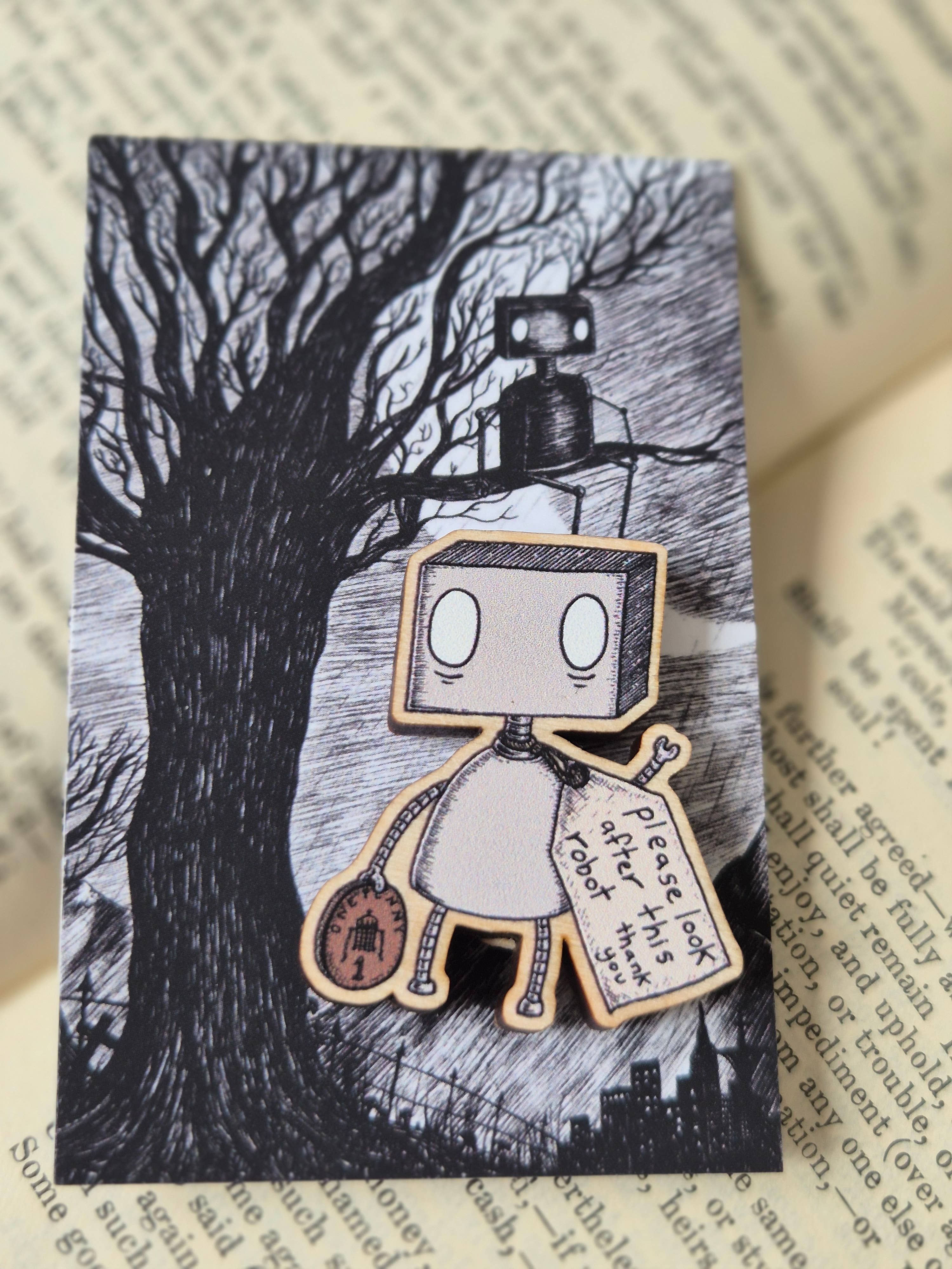 Jon Turner Illustration - Wholesale Lapel Pin/Button - 'Please Look After This Robot' Wooden Pin Badge1
