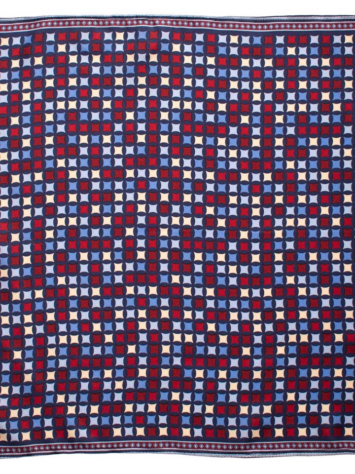 Vintage lommetørklæde i silke, navyblå med flerfarvet mønster POCV1068 for engroshandel hos Graffeo Cravatte