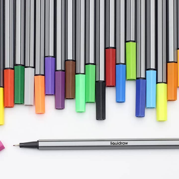 Liquidraw - Vendita all'ingrosso Penne - Set di 24 penne colorate Liquidraw Fineliner, penne a punta fine 0,4 mm colori assortiti, penne colorate Fineliner.