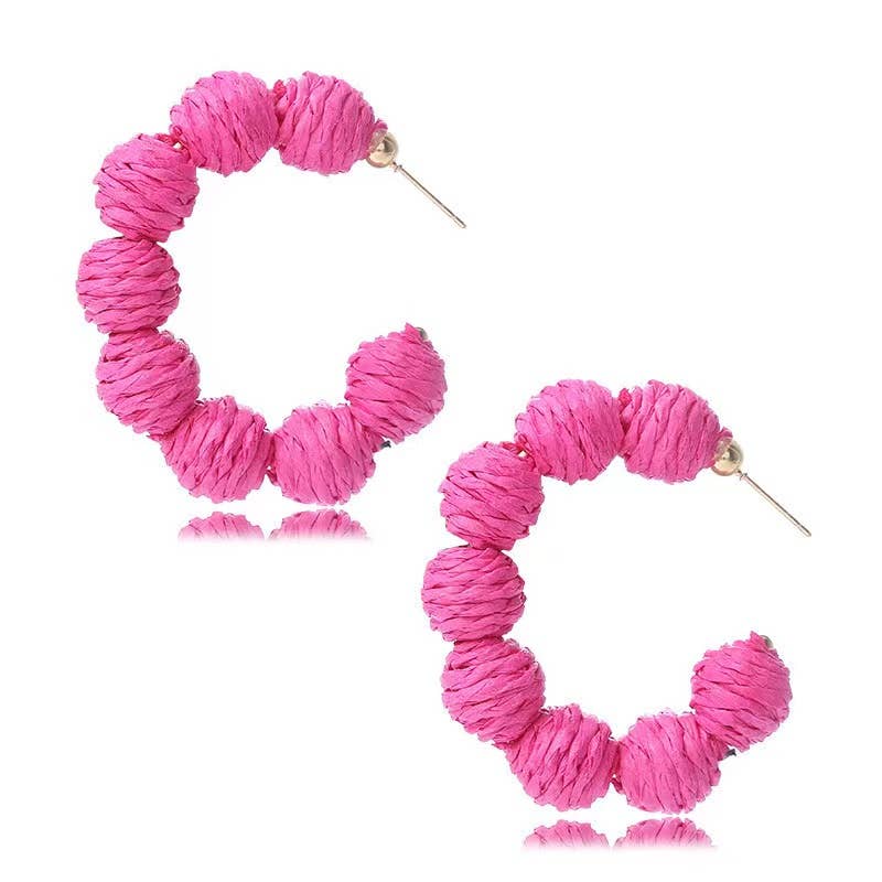 Purple Myrtle - Wholesale Hoop Earrings - Rattan Ball Hoop Earrings in Multicolor and Pink for Summer1