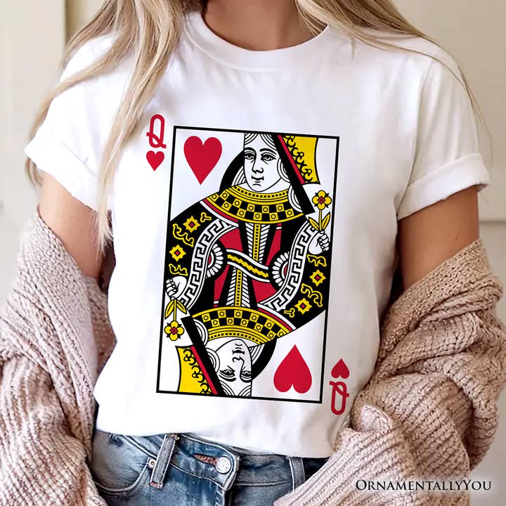 Queen of Hearts-kort T-shirt, Klassisk Retro Kärlek Valentinsdag T-shirt för wholesale av OrnamentallyYou