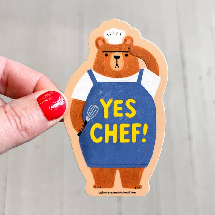 Yes Chef Bear Vinyl Decal Sticker for wholesale by Free Period Press
