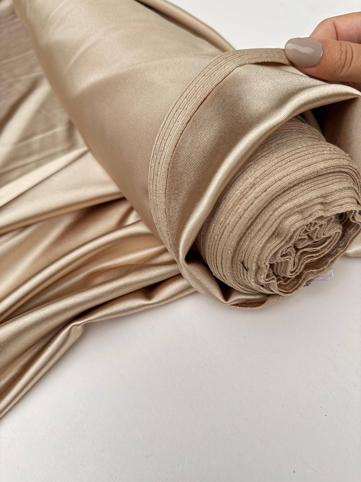 GalaTextile - Wholesale Fabric - Champagne stretch satin spandex fabric by yard4