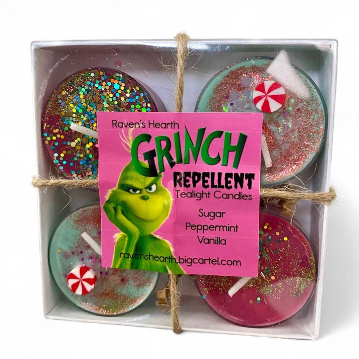 Raven’s Hearth - Wholesale Jar/Filled Candle - Grinch Repellent Candle | Peppermint Vanilla Scent | 4 oz