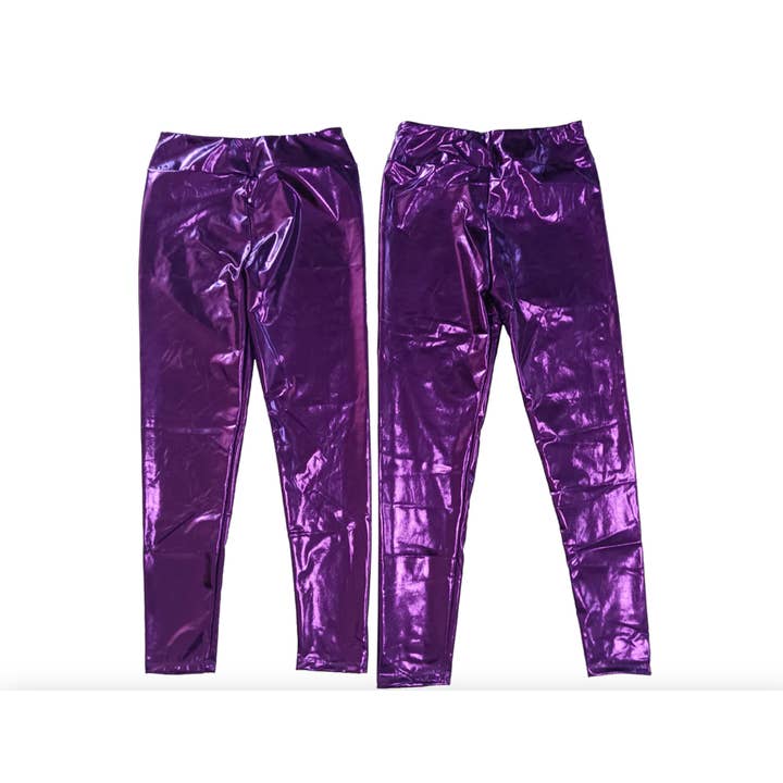 Mardi Gras Creations - Venta al por mayor Leggings deportivos/cómodos - Mujer - Leggings metálicos para adultos - Púrpura