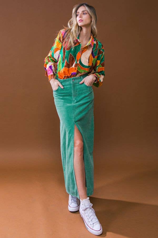 FLYING TOMATO - Wholesale Skirt - Women's - A washed corduroy midi skirt - IK75663