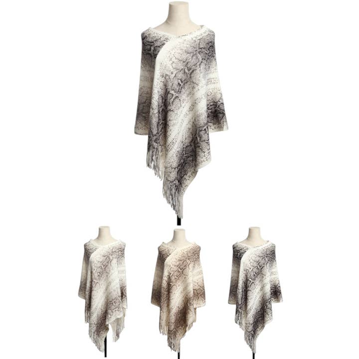 Snake Print Soft Knit Winter Poncho for wholesale by LA Jewelry Plaza