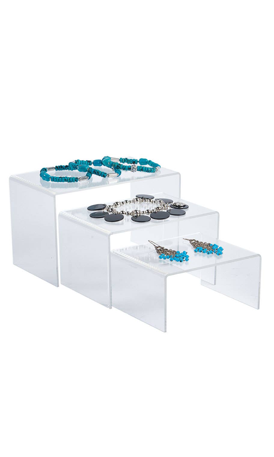 Store Supply Warehouse - Wholesale Jewelry Stand & Display - 4"D Rectangular Nesting Acrylic Display Risers - Set of 3