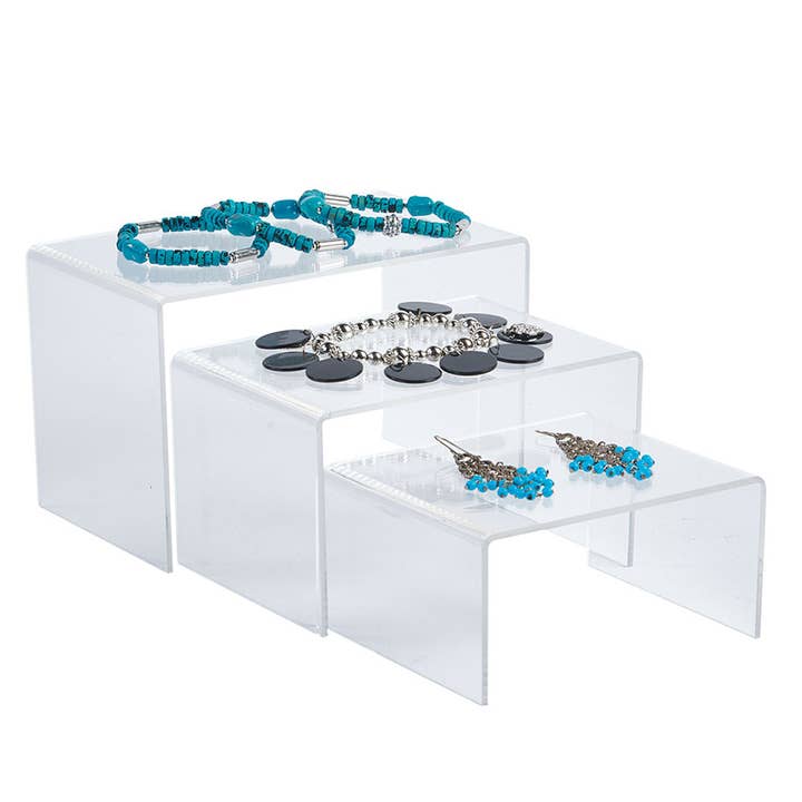 Store Supply Warehouse - Wholesale Jewelry Stand & Display - 4"D Rectangular Nesting Acrylic Display Risers - Set of 30