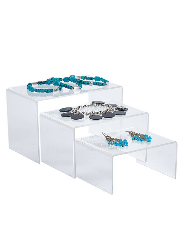 4"D Rectangular Nesting Acrylic Display Risers - Set of 3 for wholesale by Store Supply Warehouse